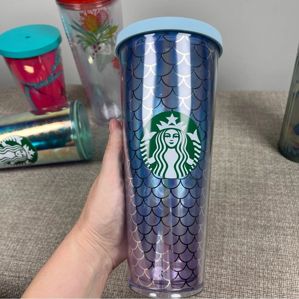 Lot of 5 Starbucks Venti Grande Aloha Mermaid Summer Plastic Cold Cups Tumbler